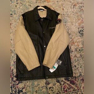 Jordan authentic rare vintage Leather Black And Beige Bomber Jacket XL NWT!!